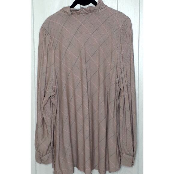 Crown Ivy Brown Pink Green Long Sleeve Top Frilly Collar Size 3x - Picture 3 of 5